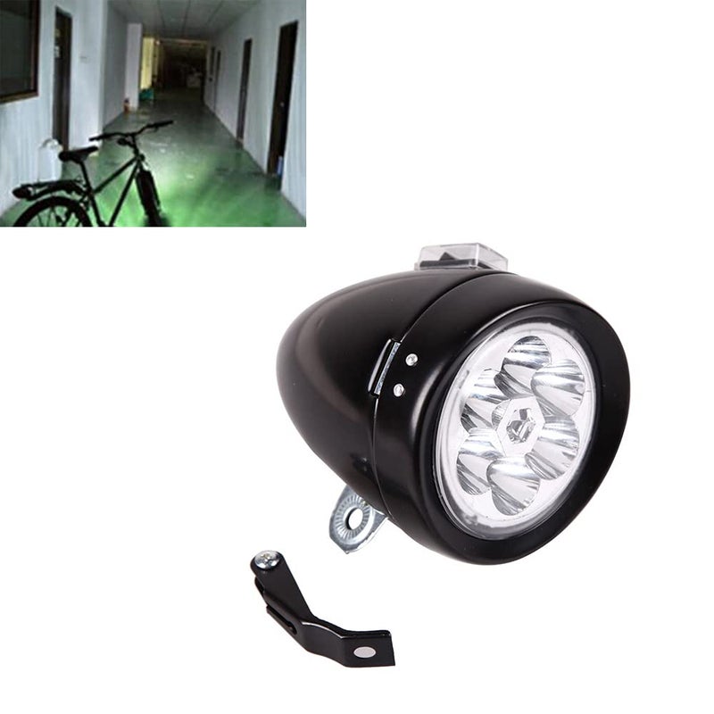GOODKSSOP Black Bright 6 LED Metal Shell Front Light for Bicycle Headlight Retro Bike Head Lamp Classical Vintage Night Riding Safety Cycling Fog Light Headlamp with Bracket - Image 1